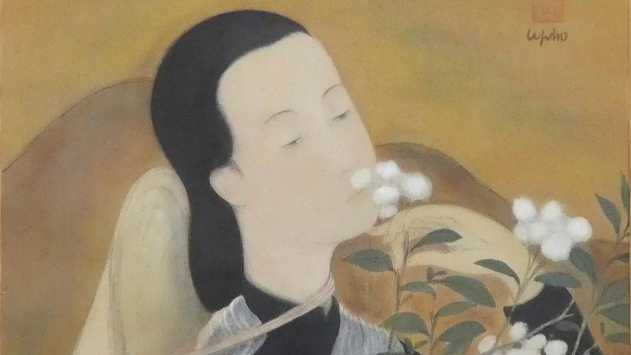 Lé Phô (1907-2001), Jeune Femme à la robe vietnamienne, début des années 1940, gouache... L’art au naturel, de Lé Phô à Dom Robert