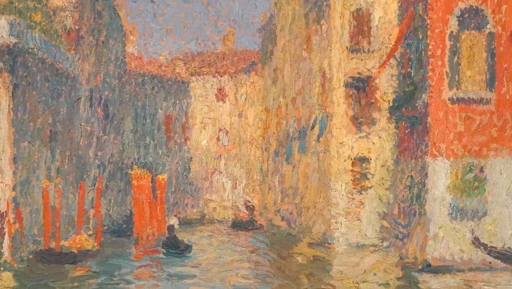 Henri Martin (1860-1943), Canal à Venise, huile sur carton cloué sur panneau, 72 x 48... Henri Martin dans les reflets de Venise