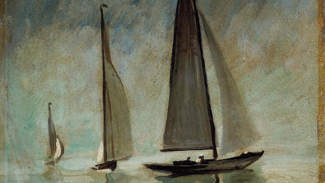 Francis Picabia (1879-1953), Trois voiliers, vers 1940-1942, huile sur panneau signée,... Une marine de Francis Picabia
