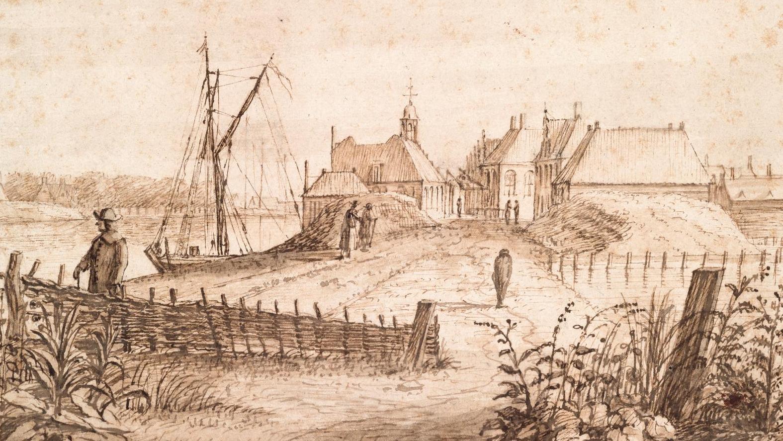 Attribué à Abraham Rutgers (1632-1699), Village au bord d’une rivière dans les environs... Un carnaval pour Tiepolo