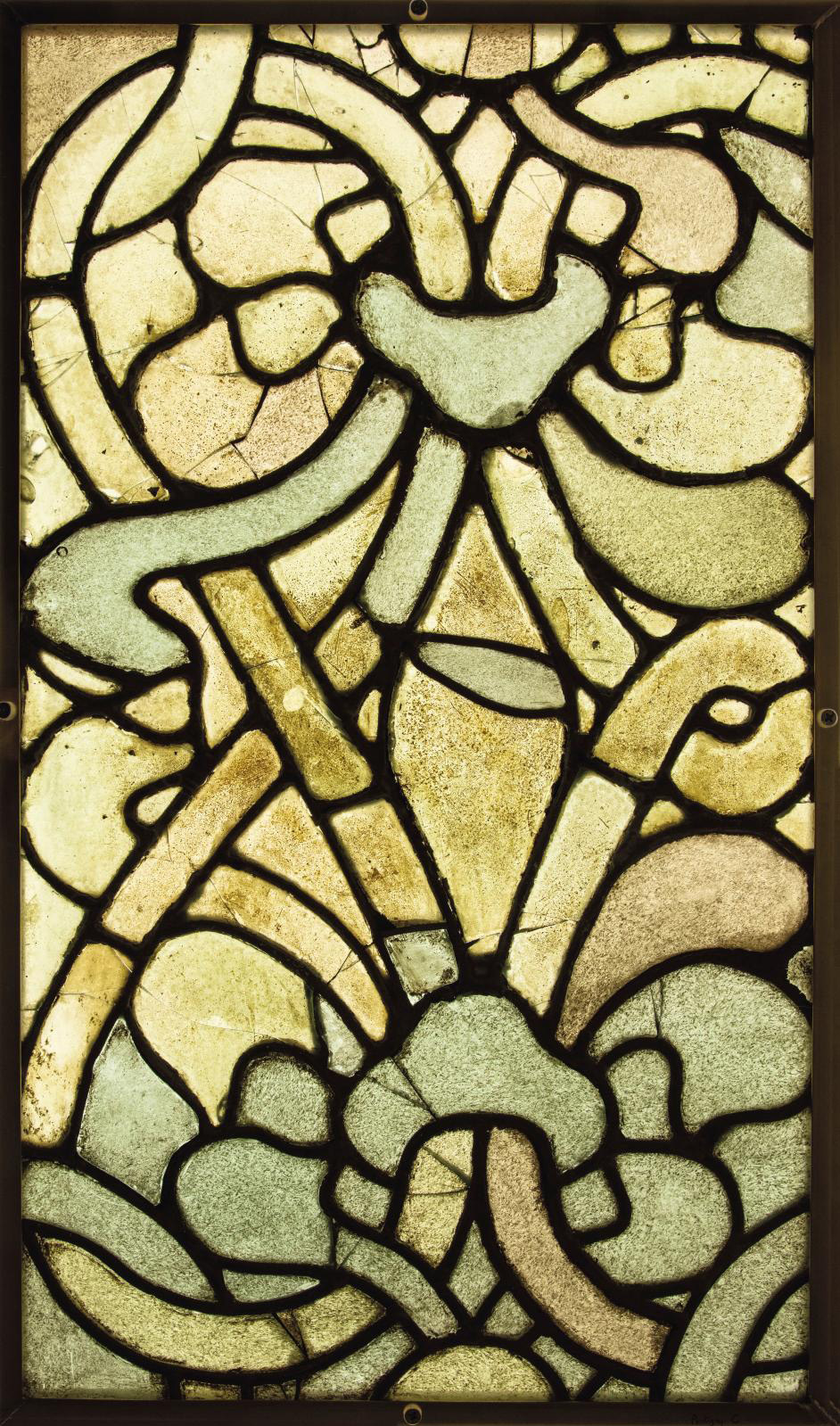 Cistercian panel from Pontigny Abbey (Yonne, detail), early 13th century, glass and lead, 63.6 x 37.8 cm/25 x 14.9 in, DRAC Bourgogne-Fran