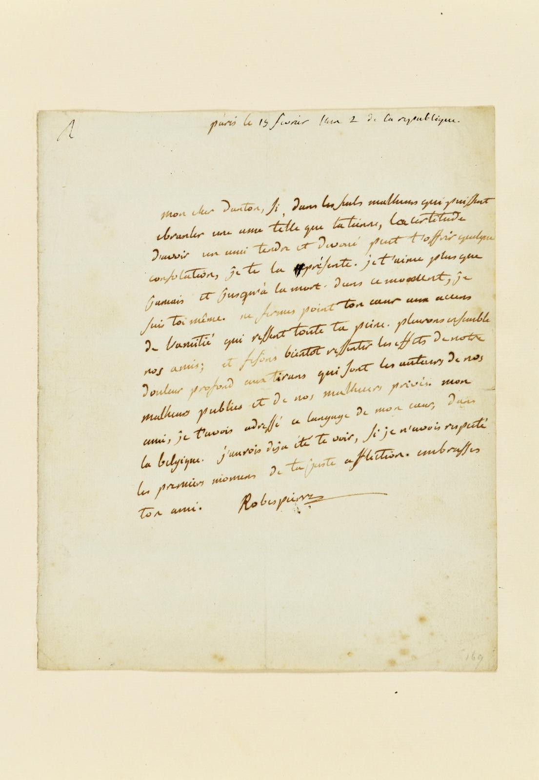 Une lettre de Robespierre à Danton