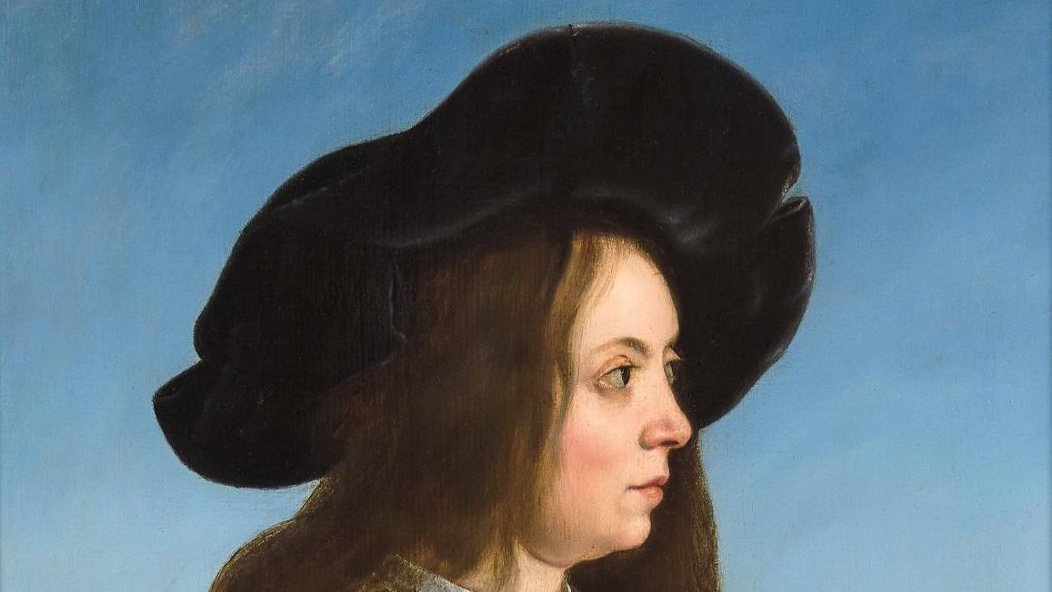 École hollandaise du XVIIe siècle. Portrait de jeune homme, vu de profil à droite,... Belles provenances et préemption 