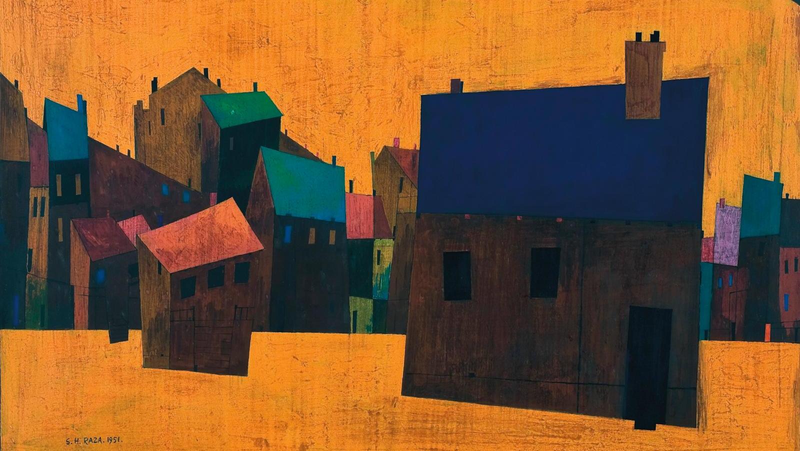 Sayed Haider Raza, Haut de Cagnes, 1951, gouache sur papier, collection Darashaw.... Le peintre indien Sayed Haider Raza honoré par le Centre Pompidou