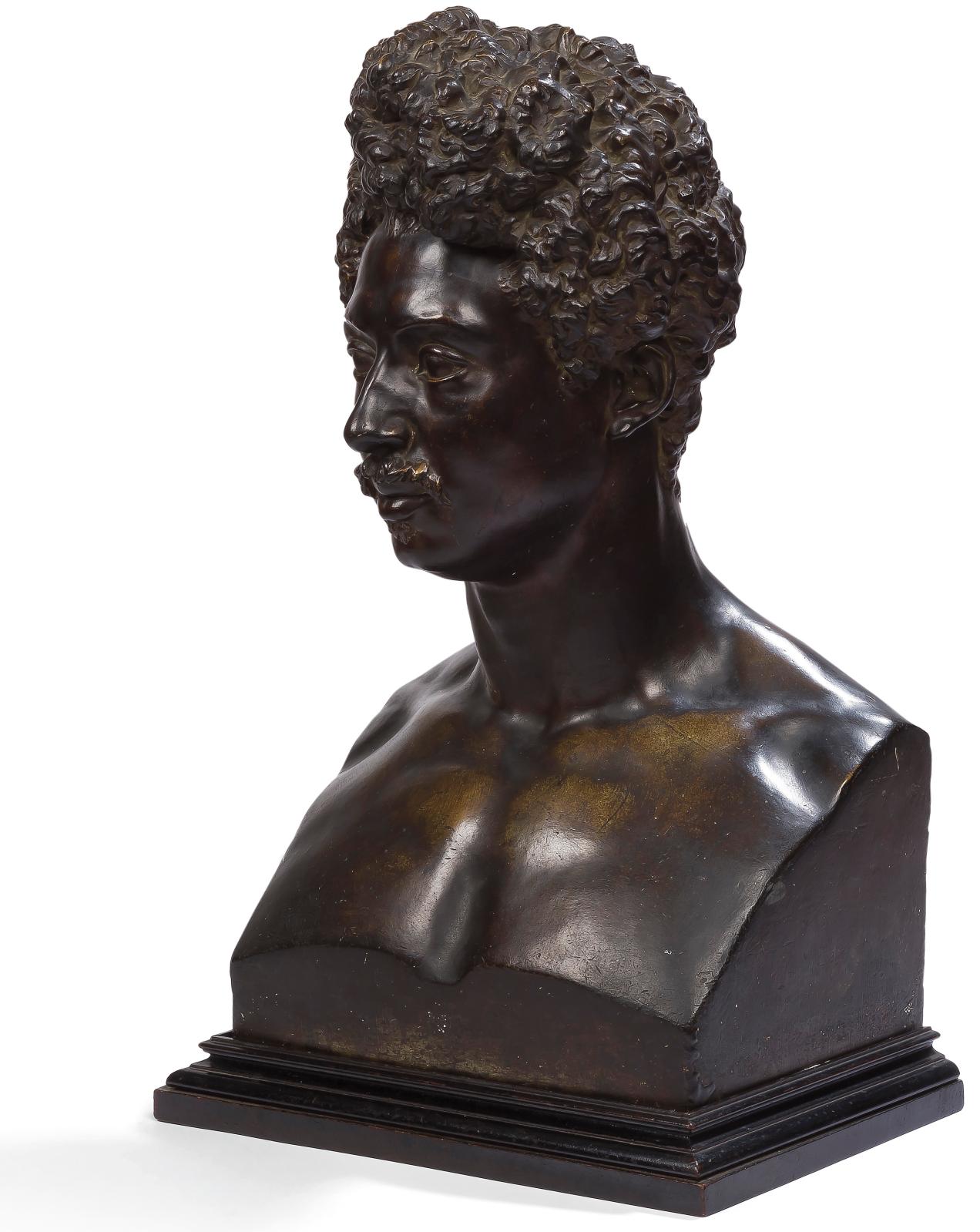 Jacques-Auguste Fauginet (1809-1847), Alexandre Dumas (1802-1870), 1831, buste en plâtre patiné à l’imitation du bronze, signé, h. 64 cm. 