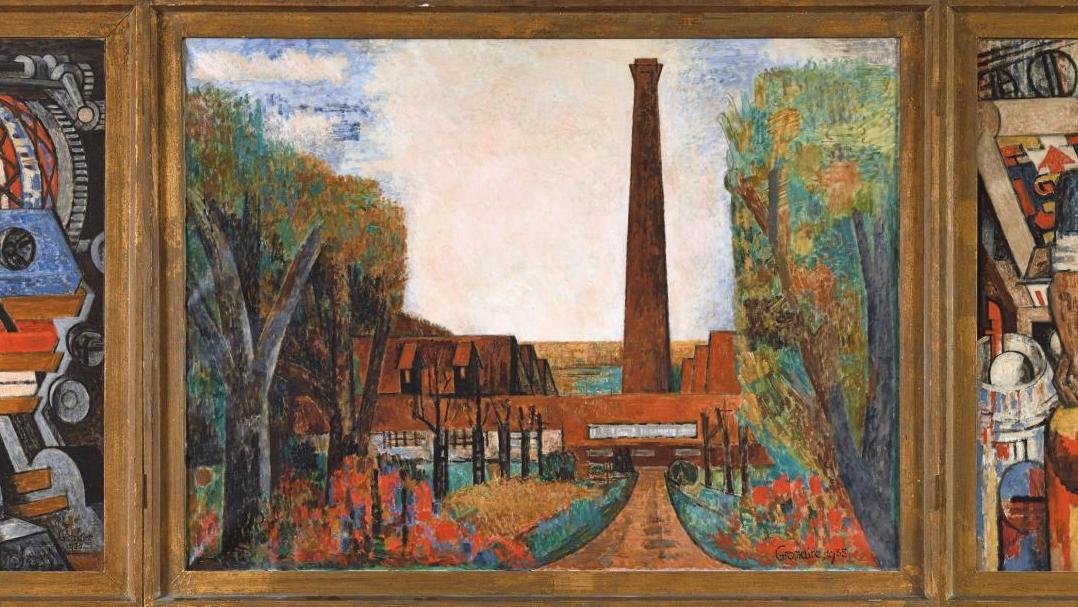 Marcel Gromaire (1892-1971), La Machine, L'Usine et Le Coloriste, 1935, trois huiles... Marcel Gromaire ou l'éloge du monde industriel 