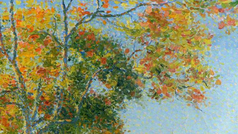 Achille Laugé (1861-1944), La Route de Cailhau, 1914, huile sur toile, 43 x 58 cm.... Aux environs de Cailhau, premières feuilles d’automne