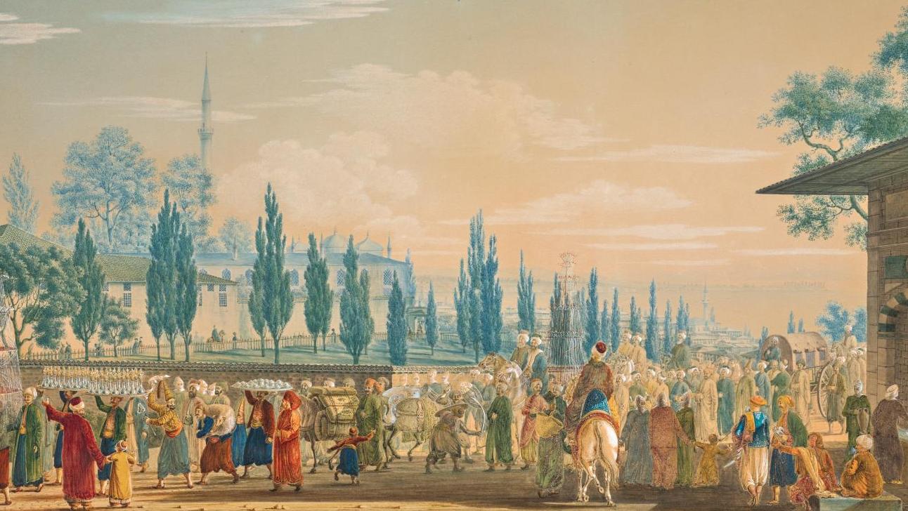 Antoine-Ignace Melling (1763-1831), Procession en l’honneur d’un mariage turc, graphite,... Antoine-Ignace Melling, un Lorrain à la Sublime Porte