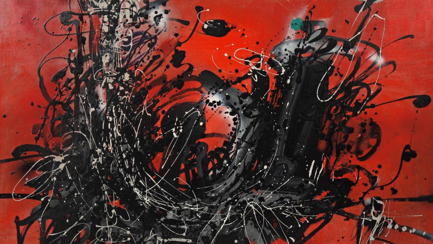 Ladislas Kijno (1921-2012), Abstraction rouge, huile sur toile, vers 1960, 90 x 117 cm.... En rouge et gris, lyrique Ladislas Kijno