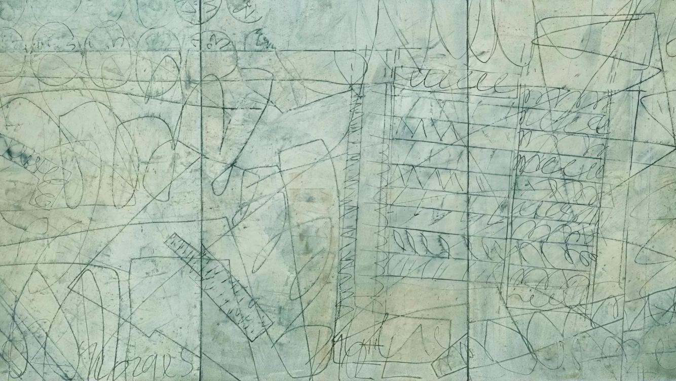 Georges Noël (1924-2010), Palimpseste, triptyque, 1962, huile sur toile, signée,... Georges Noël, peintre abstrait très discret