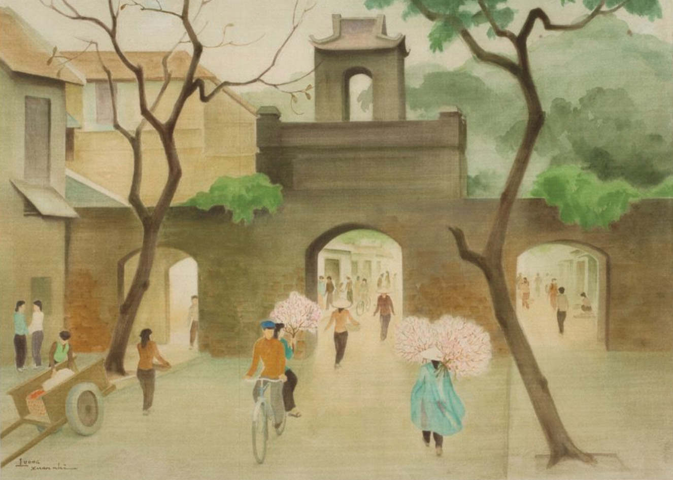 Luong Xuân Nhi (1914-2006), Préparation de la fête du Têt, encre et couleurs sur soie, 35,5 x 49 cm.Adjugé : 104 000 €