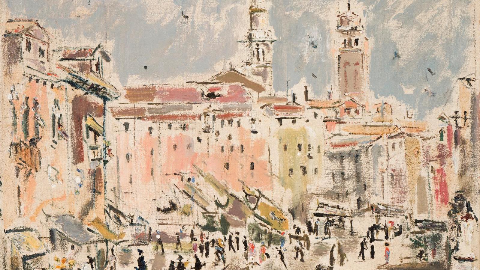 Filippo De Pisis (1896-1956), Campo Santa Margherita, Venise, 1947, huile sur toile,... De Venise à Saint-Nom-la-Bretèche