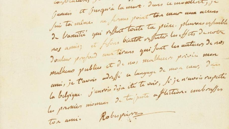 Maximilien de Robespierre (1756-1794), lettre autographe à Georges-Jacques Danton,... De Robespierre à Danton, un unicum révolutionnaire