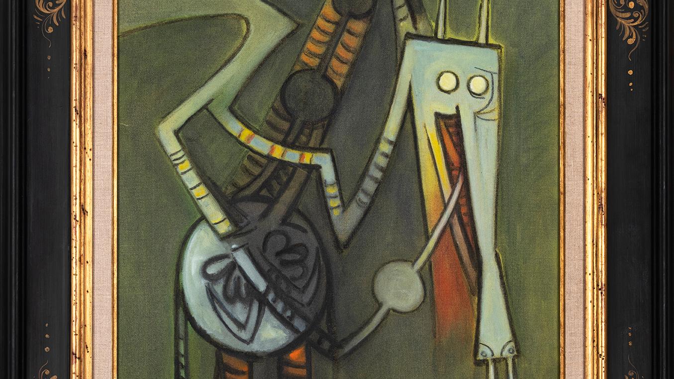 Wifredo Lam (1902-1982), Composition au masque, 1970, huile sur toile, 61 x 50 cm.
Estimation... Wifredo Lam et Gina Pellon, héritage caribéen
