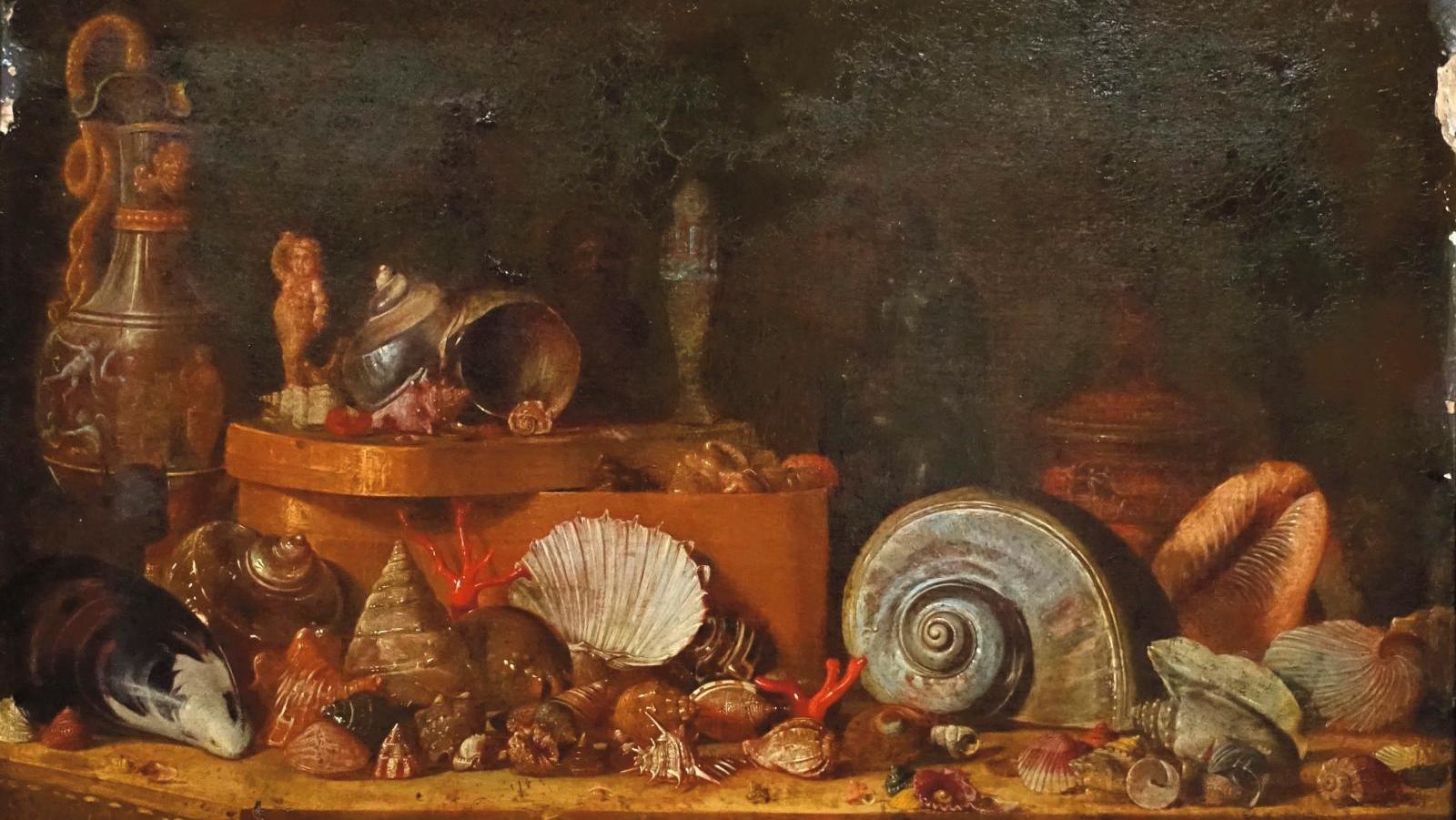 Christian-Marie Colin de La Biochaye (1750-1813), Nature morte aux coquillages, aiguière,... L’art de la nature morte par un gentilhomme