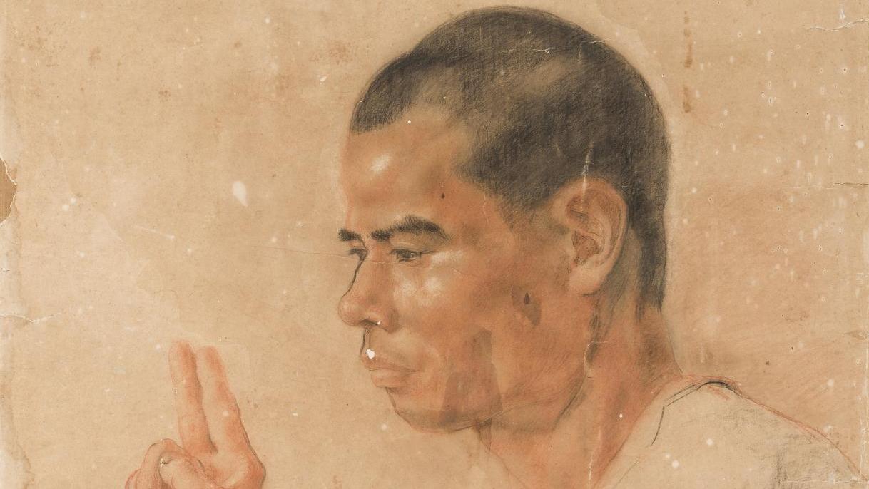 Nguyen Nam Son (1890-1973), Portrait d’un moine, 1939,  sanguines et mine de plomb... Nguyen Nam Son, un artiste révélé 