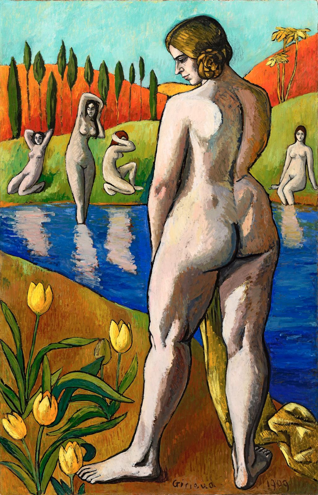 Pierre Girieud (1876-1948), Les Baigneuses, 1909, huile sur carton, 177 x 115 cm (détail). Exposition «Happy Birthday Galerie Pentcheff» à Marseille.