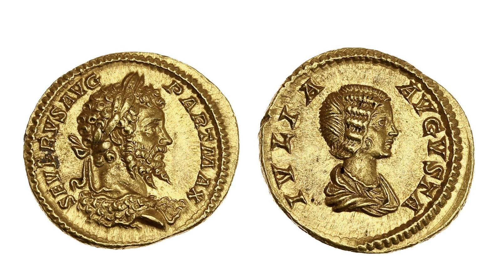 Septime Sévère (193-211) et Julia Domna (194-211). Auréus au buste lauré et cuirassé... Les divers profils de la numismatique