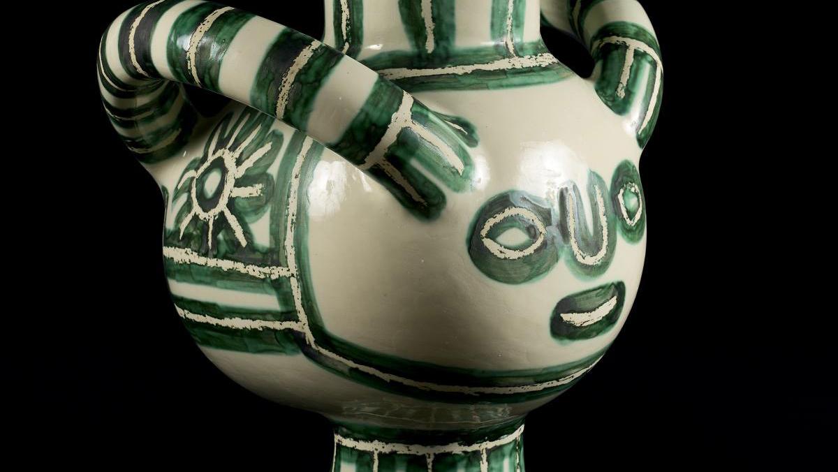 Pablo Picasso (1881-1973), Gros oiseau vert (Large Green Bird) vase, white earthenware,... Picasso at Madoura: A Ceramic Bird Captured in Mid-Flight