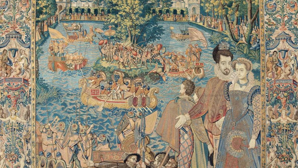 L’Assaut d’une île sur l’étang du château de Fontainebleau. (détail) Le retour de la tenture des Valois à Écouen