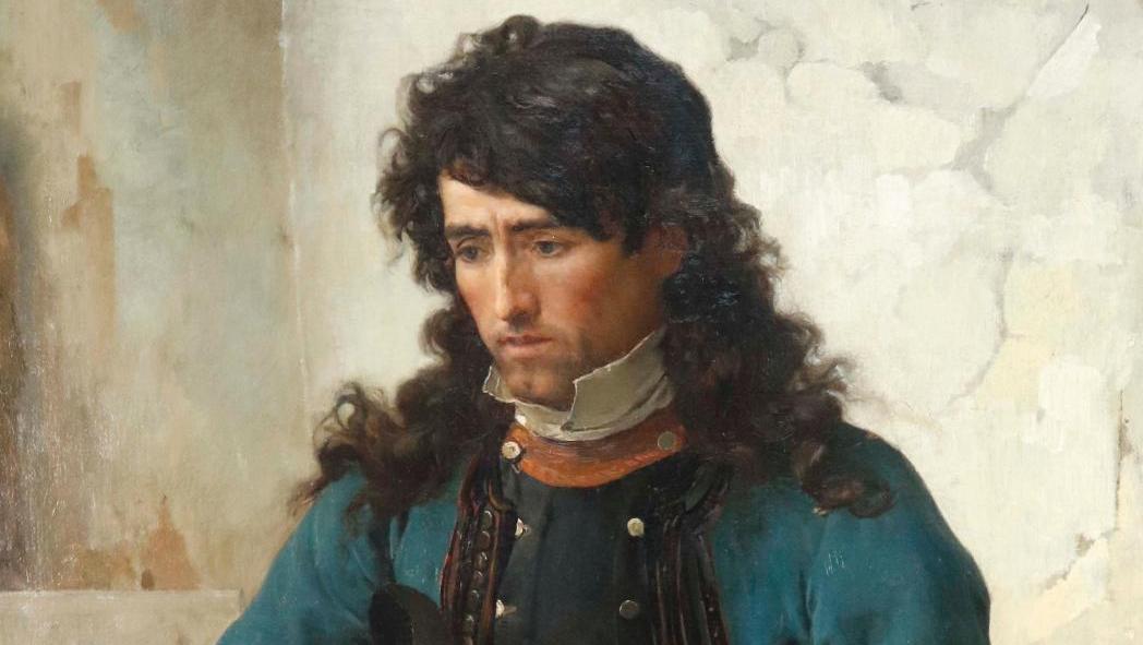 Jules Breton (1827-1906) Paysan breton au pardon de Kergoat, 1872, huile sur toile... Piété bretonne par Jules Breton