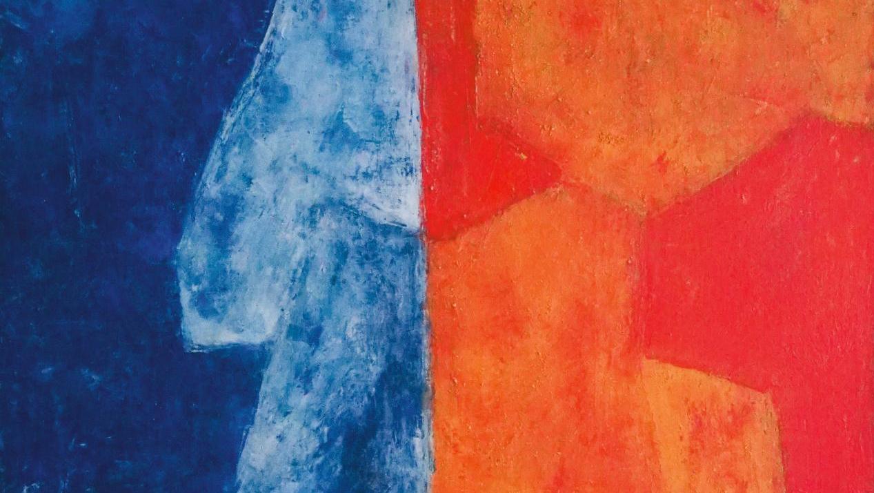Serge Poliakoff (1900-1969), Composition abstraite, 1966, huile sur toile signée,... Serge Poliakoff en orange et bleu
