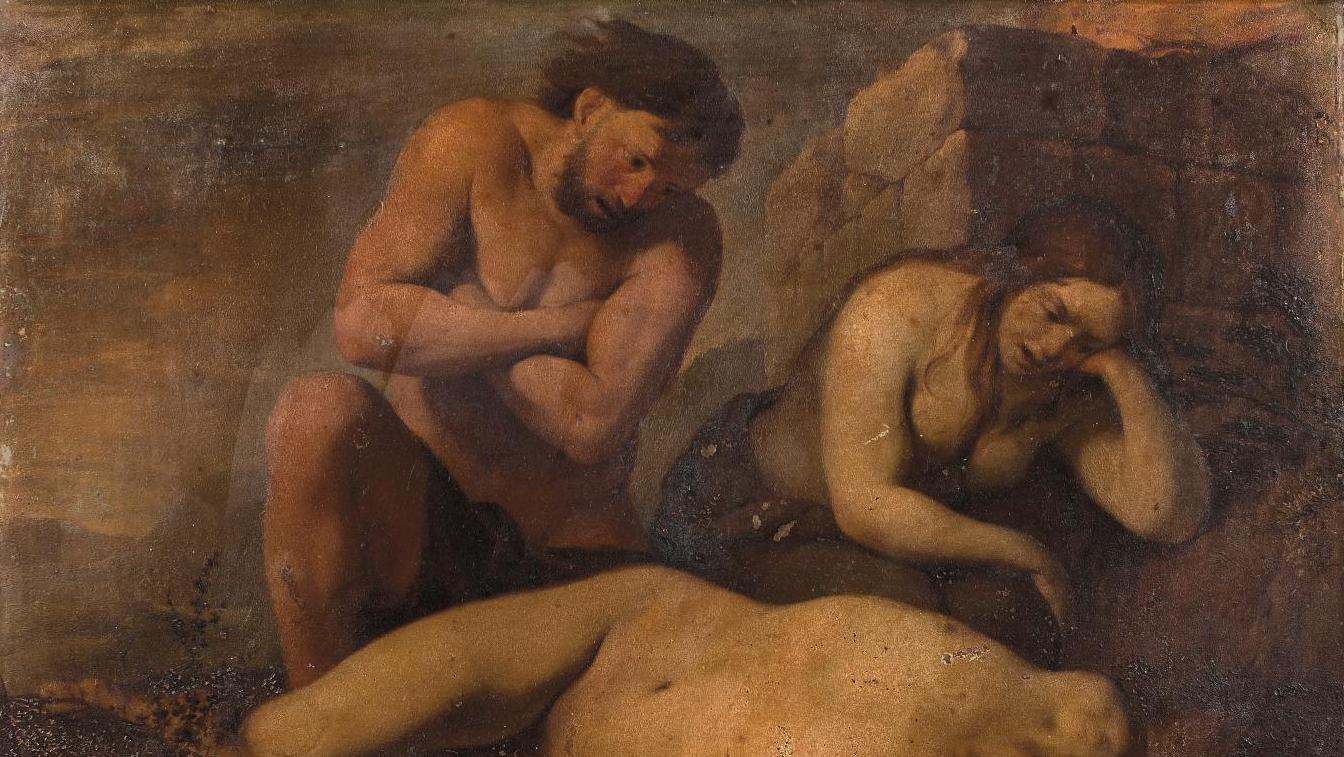 Lubin Baugin (vers 1612-1663), Adam et Ève pleurant Abel, cuivre signé, 51 x 64 cm.... Un inédit de Lubin Baugin pour le Louvre