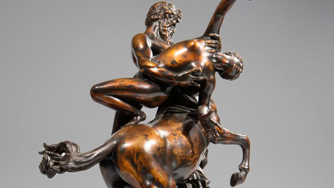 France, c.1700, after a model by Giambologna (1529-1608) or Antonio Susini (1550-1624),... Nessus and Deianira: An Italian-Inspired Bronze