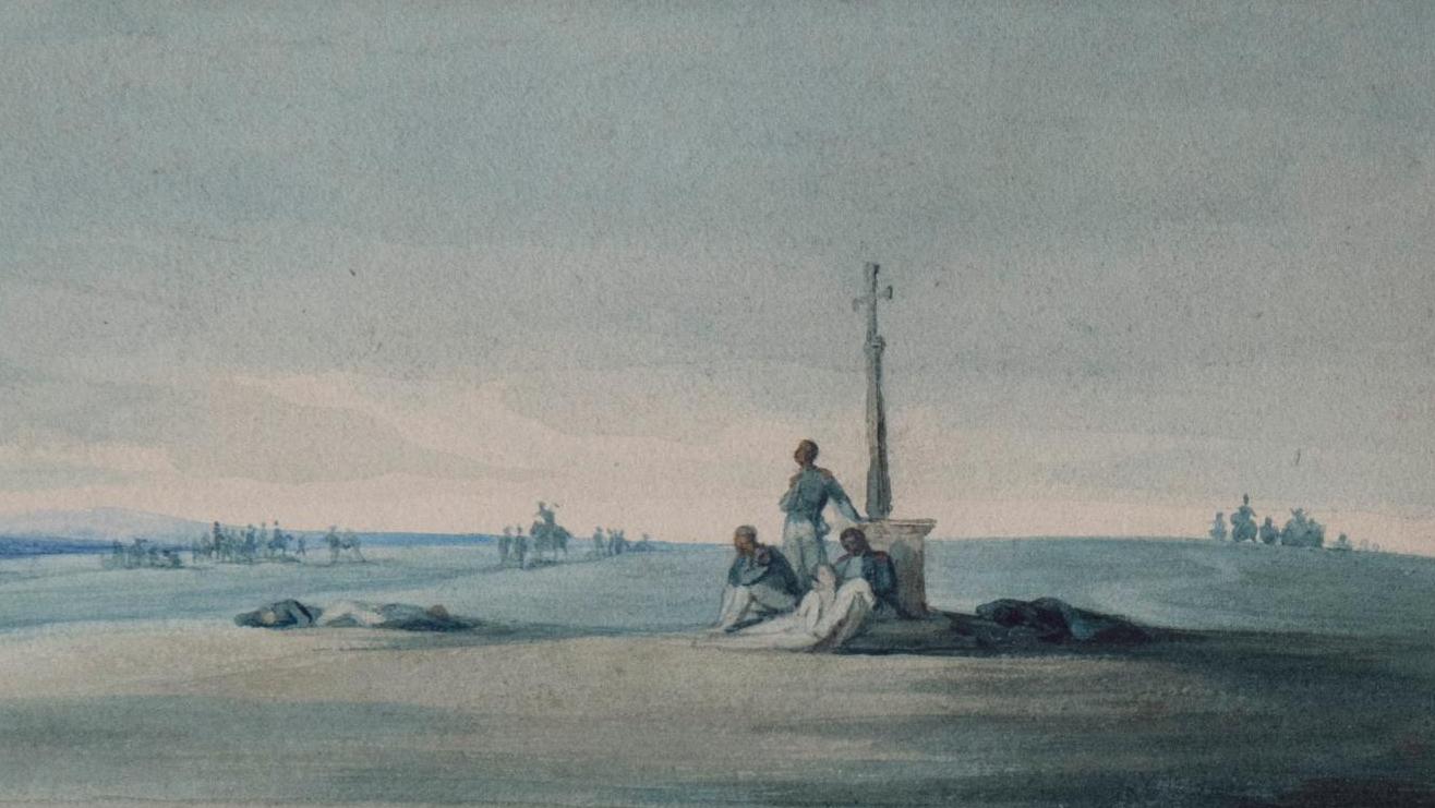 Hippolyte Flandrin (1809-1864), Militaires dans la campagne, 1832, aquarelle sur... A Lyon, Tomaselli Collection célèbre l’art du dessin