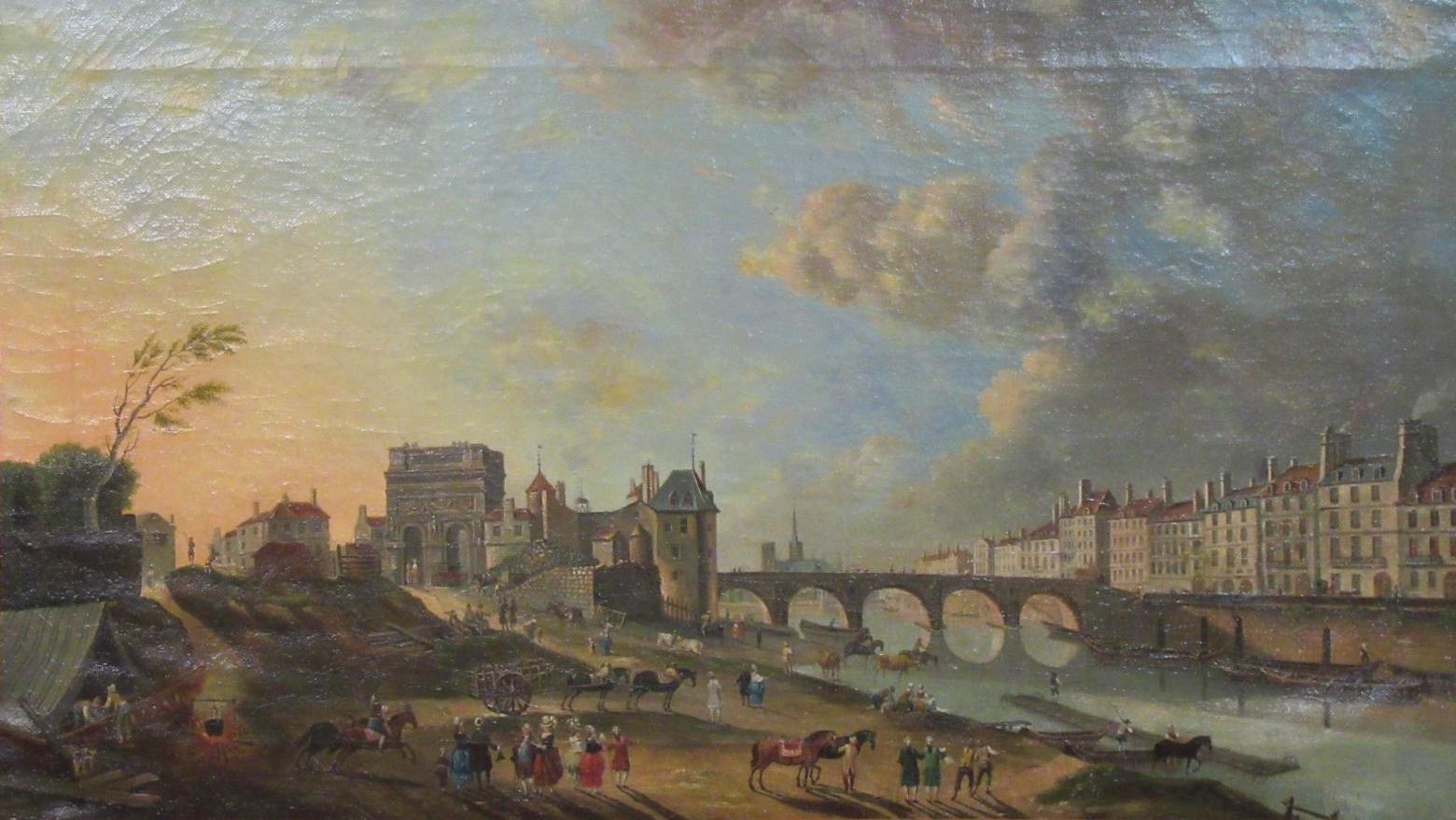 Attribuée à Nicolas-Jean-Baptiste Raguenet (1715-1793), La Porte Saint-Bernard et... Paris vu par Raguenet : attention rareté !