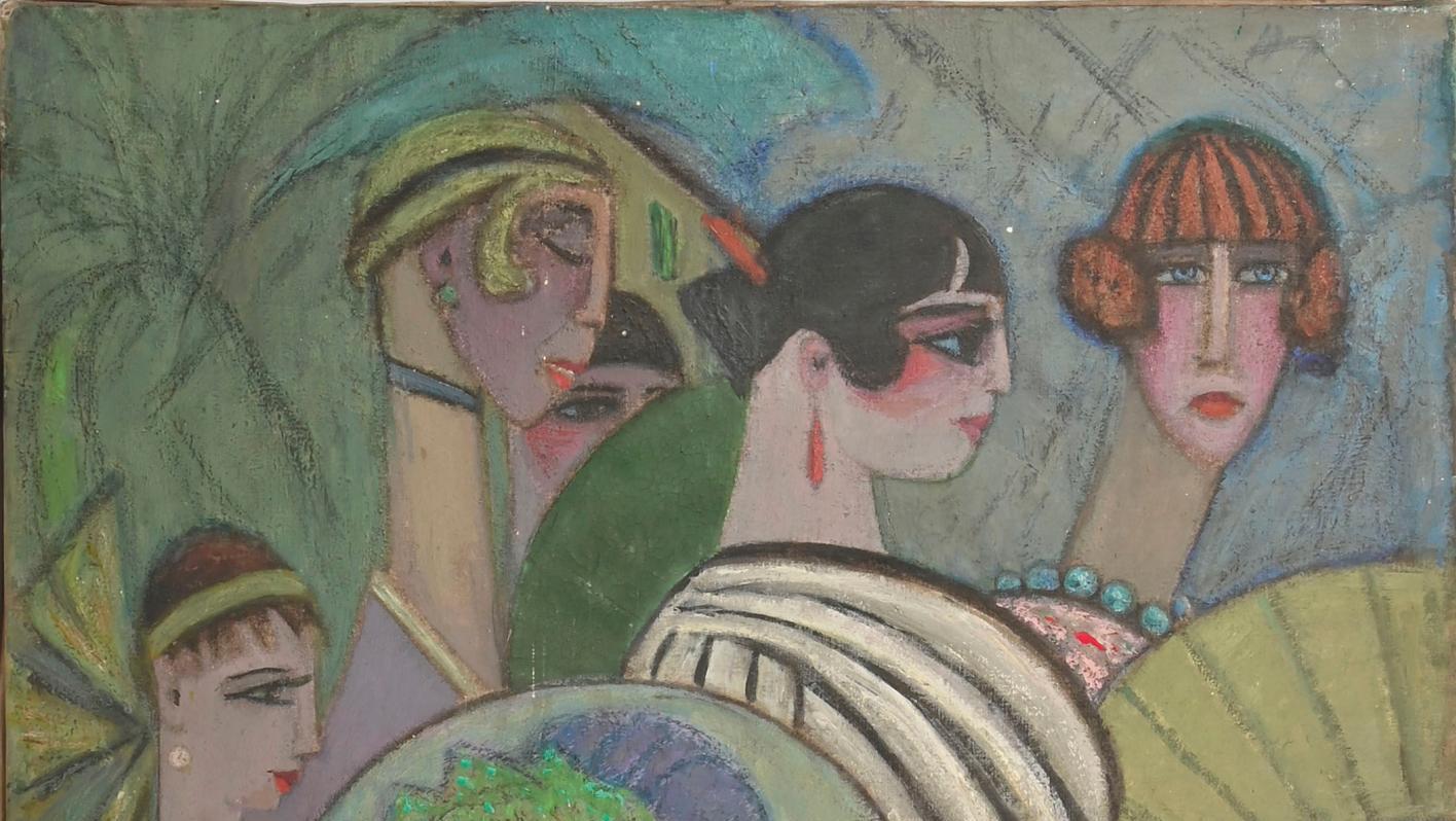 Juliette Roche (1884-1980), Les Ramblas, 1916, huile sur toile monogrammée, 81 x... De l’Asie bouddhiste aux Ramblas de Barcelone