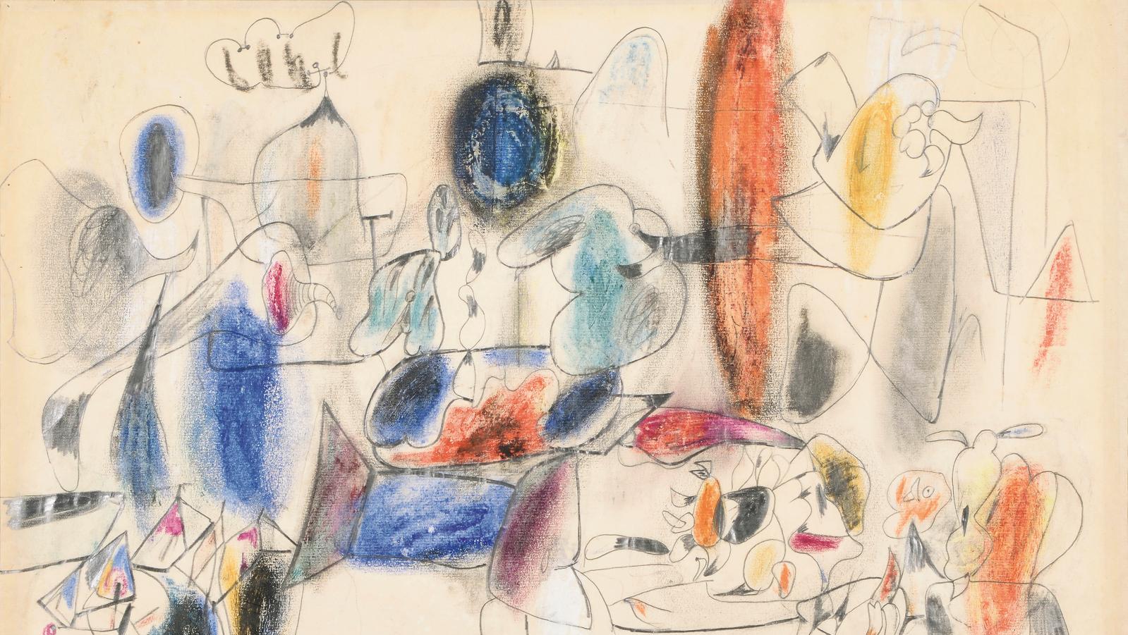 Arshile Gorky (vers 1904-1948), Sans titre, graphite et crayon sur papier, 1943,... Gorky et De Chirico au plus haut