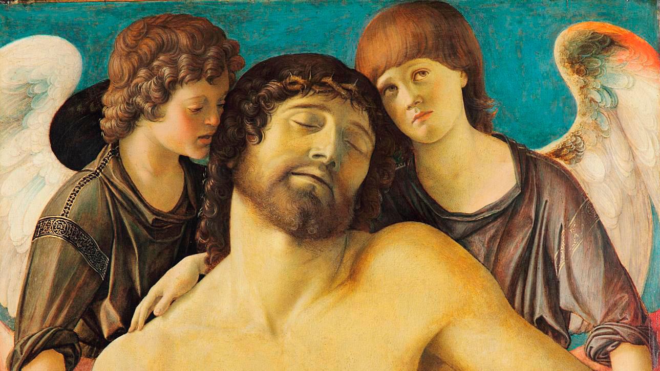 Giovanni Bellini, The Dead Christ Supported by Two Angels, c. 1470-1475, tempera... Giovanni Bellini at the Jacquemart-André Museum in Paris
