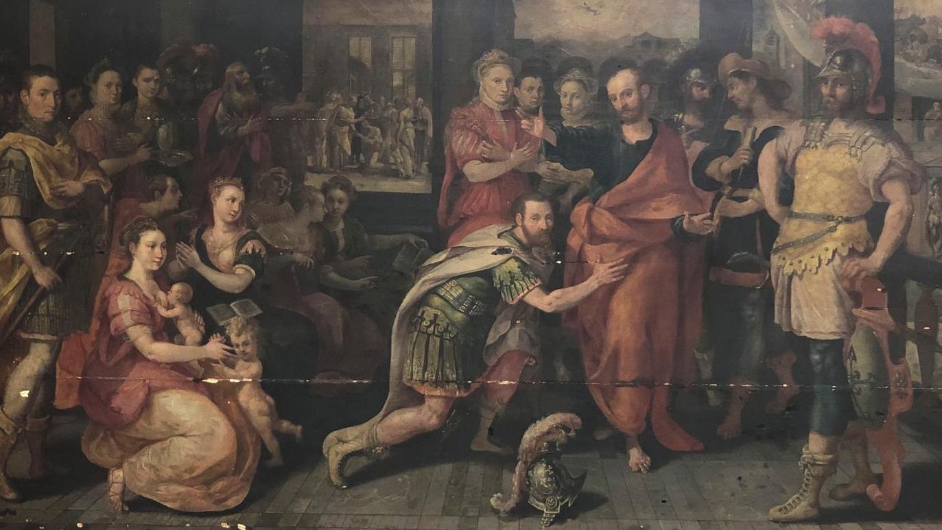 Attribué à Martin de Vos (1532-1603), Saint Pierre chez le centurion Corneille au... La peinture narrative de Martin de Vos