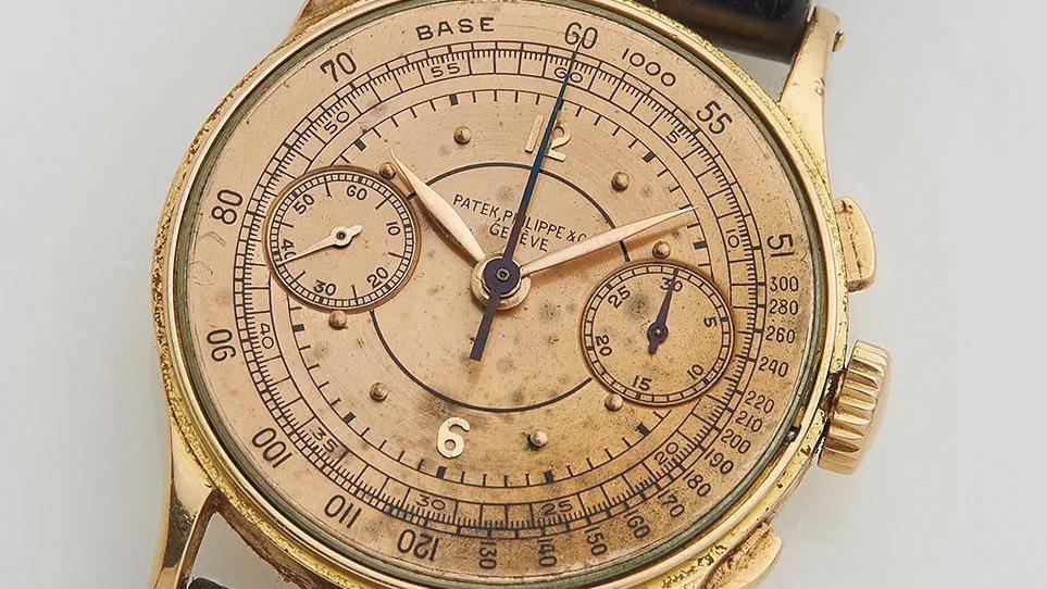 Patek Philippe. Montre chronographe en or rose (18 ct), cadran rose à deux tons,... L’âge d’or façon Patek Philippe