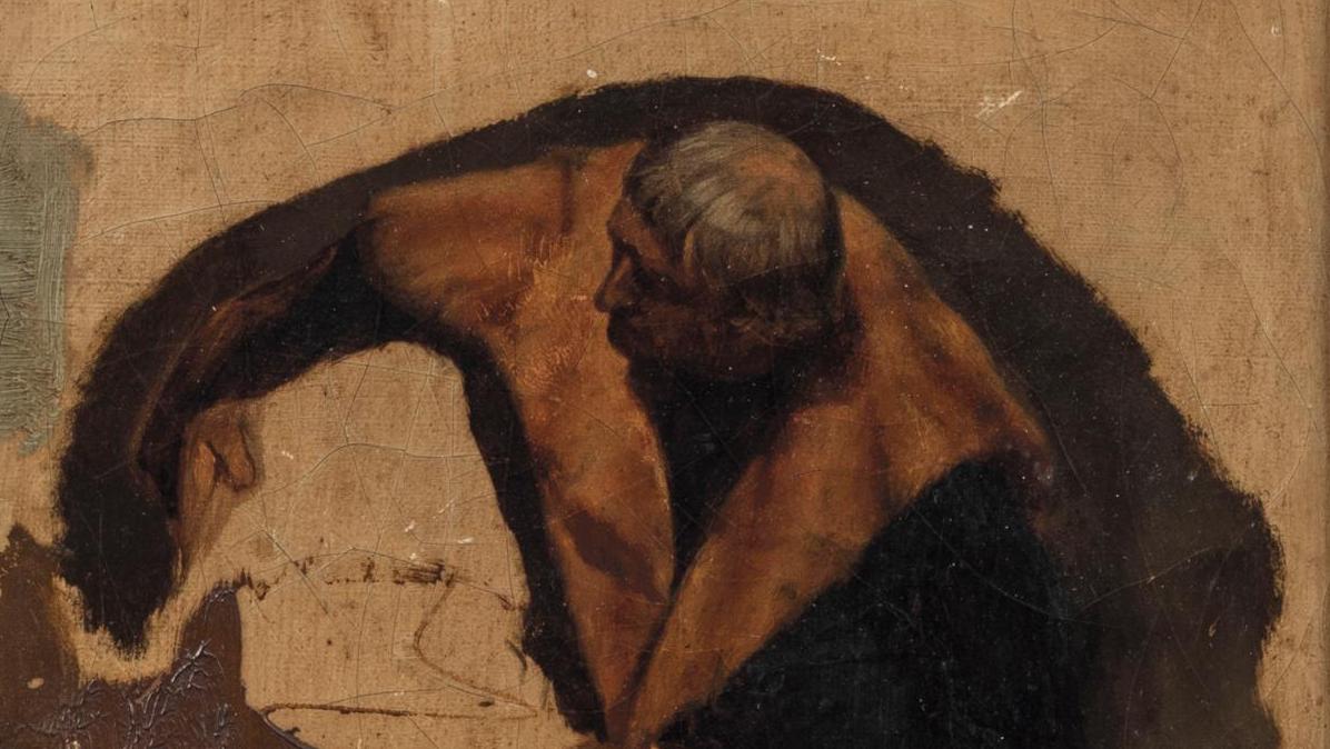 Paul Delaroche (1797-1856), Étude préparatoire pour le supplice de Jane Grey, huile... Un drame historique par Paul Delaroche