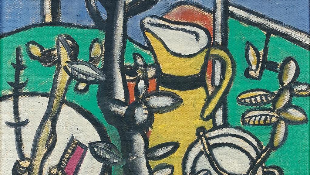 Fernand Léger (1881-1955), Le Vase jaune dans le paysage, 1948, huile sur toile signée... Fernand Léger, la modernité dans la tradition