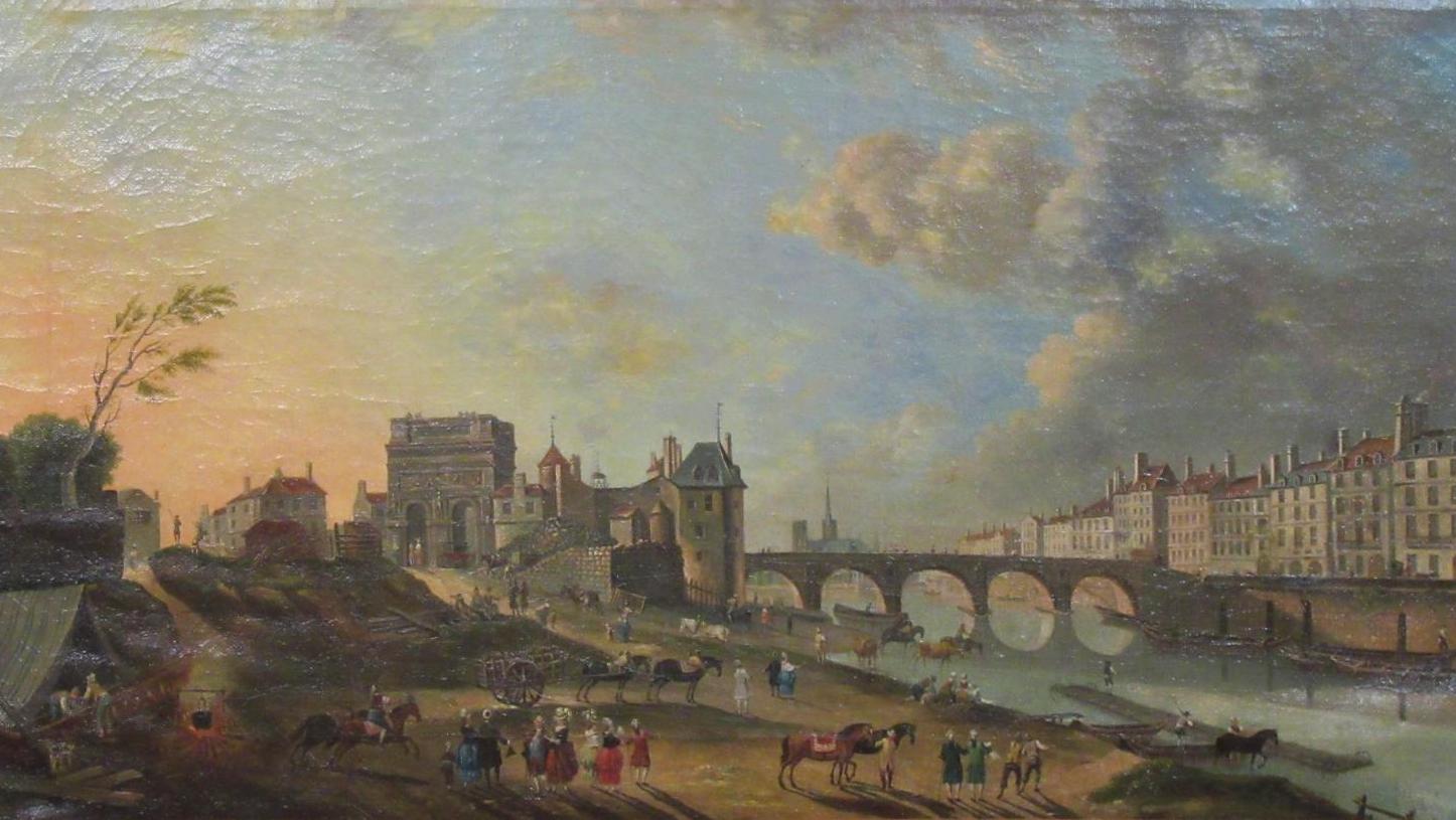 Attribuée à Nicolas-Jean-Baptiste Raguenet (1715-1793), La Porte Saint-Bernard et... Le Vieux-Paris revit avec Raguenet