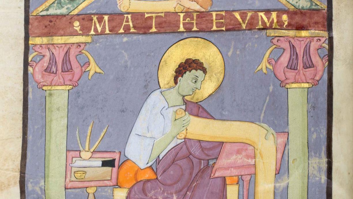 XIe siècle, Irmengard Codex, Saint Matthieu.Courtesy du Dr. Guenther Art Books, AG... Évangéliaire de Saint-Mihiel : le manuscrit (presque) perdu