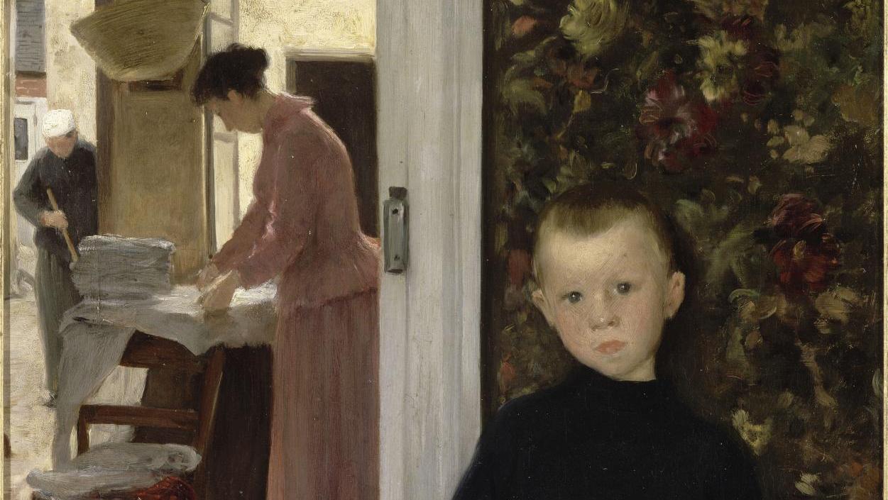Paul Mathey (1844-1929), Enfant et femme dans un intérieur, vers 1890.  A Giverny, l’enfance vue par les impressionnistes