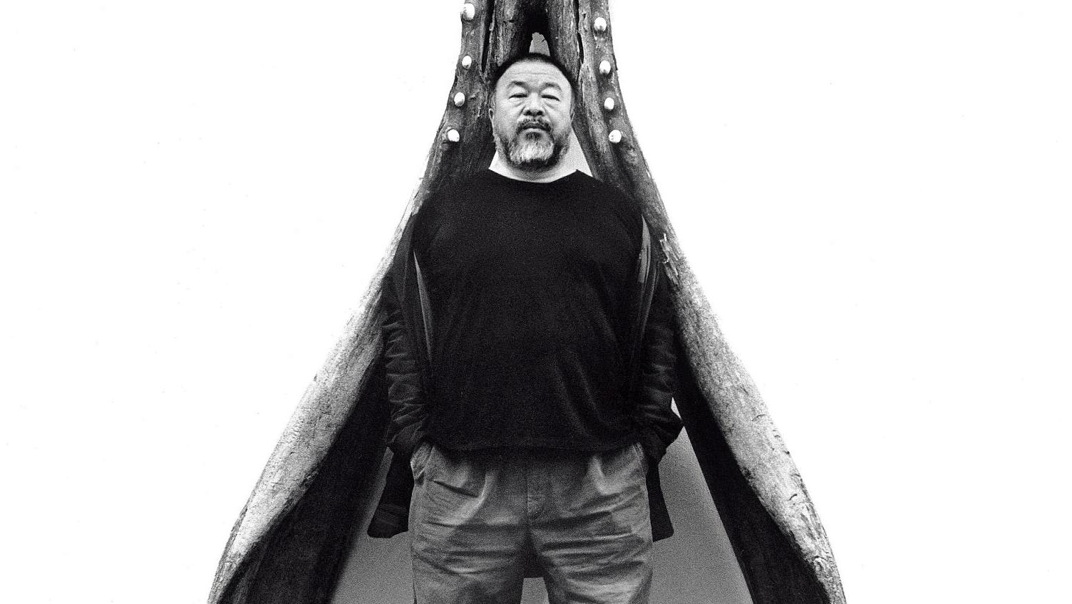 Ai Weiwei in front of the huge sperm whale (lower jaw) at the Musée Cantonal de Zoologie... Ai Weiwei: Still a Disturbing Force