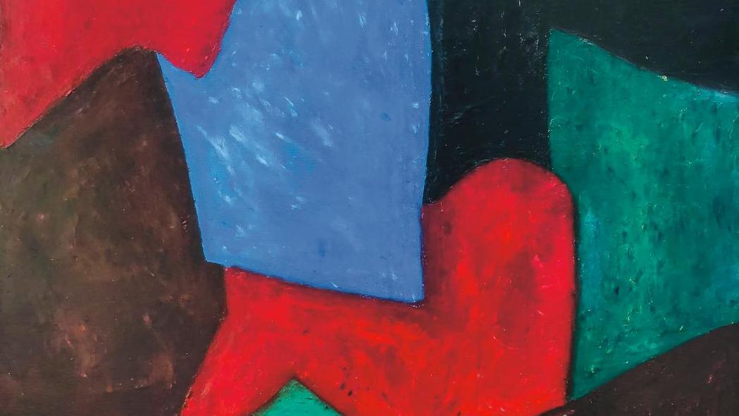 Serge Poliakoff (1900-1969), Composition abstraite, 1959, huile sur panneau, signée,... Serge Poliakoff, peintre plastique