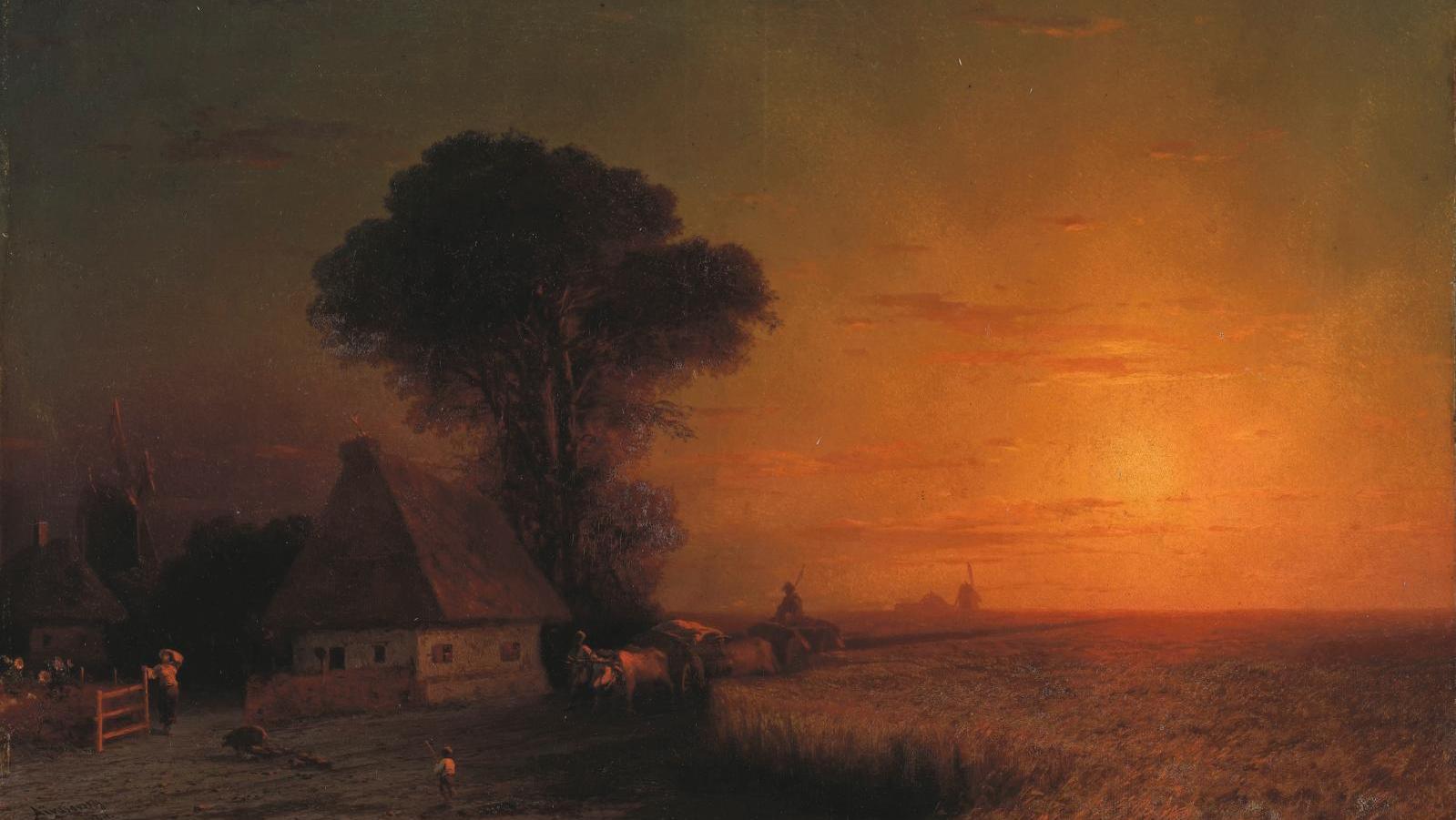 Ivan Aïvazovsky (1817-1900), Le Retour des champs en Petite Russie : effet de soleil... Un paysage flamboyant d'Aïvazovsky 