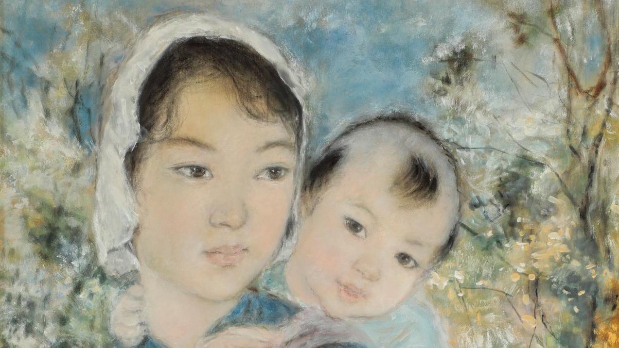 Lê Thi Luu (1911-1988), Mère et enfant, 1968, gouache sur soie contrecollée sur papier,... Lê Thi Luu : les femmes et les enfants d’abord !