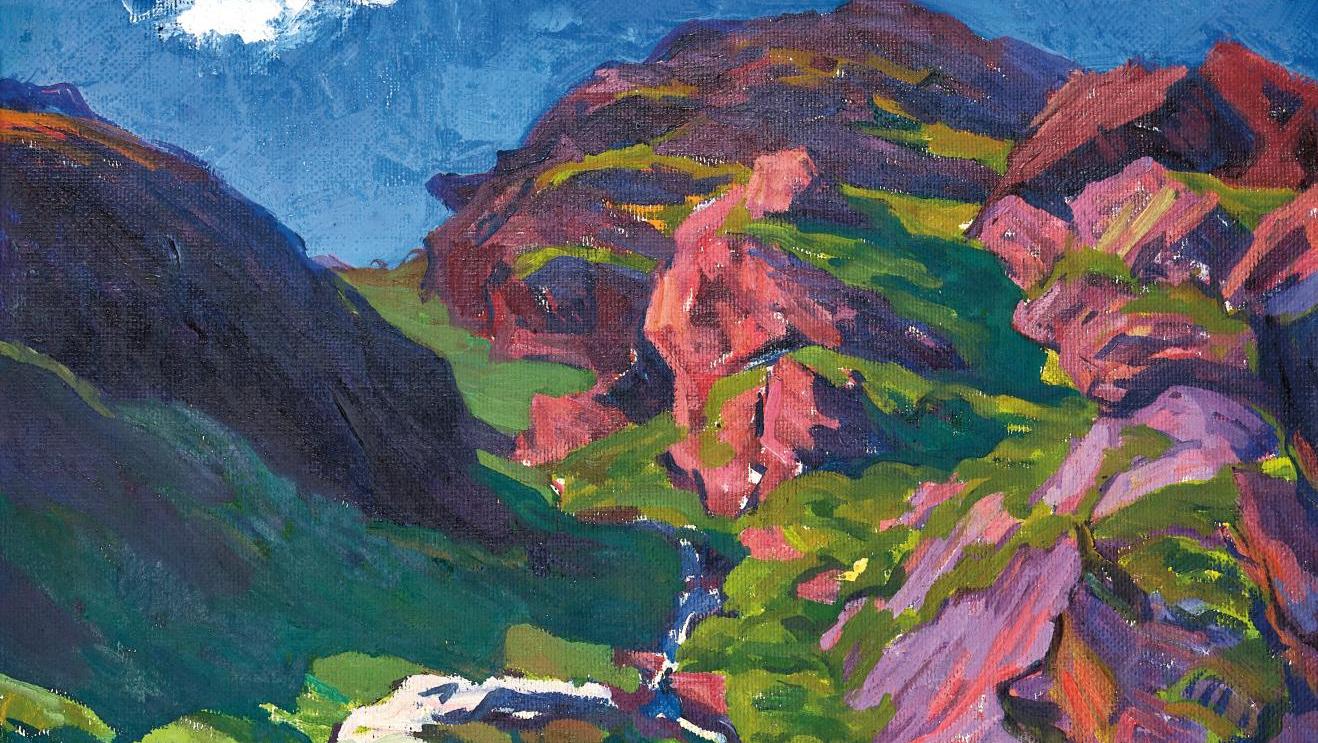 Giovanni Giacometti (1868-1933), Ruisseau alpin, vers 1917, huile sur toile, inscription... Le monde alpin de Giovanni Giacometti