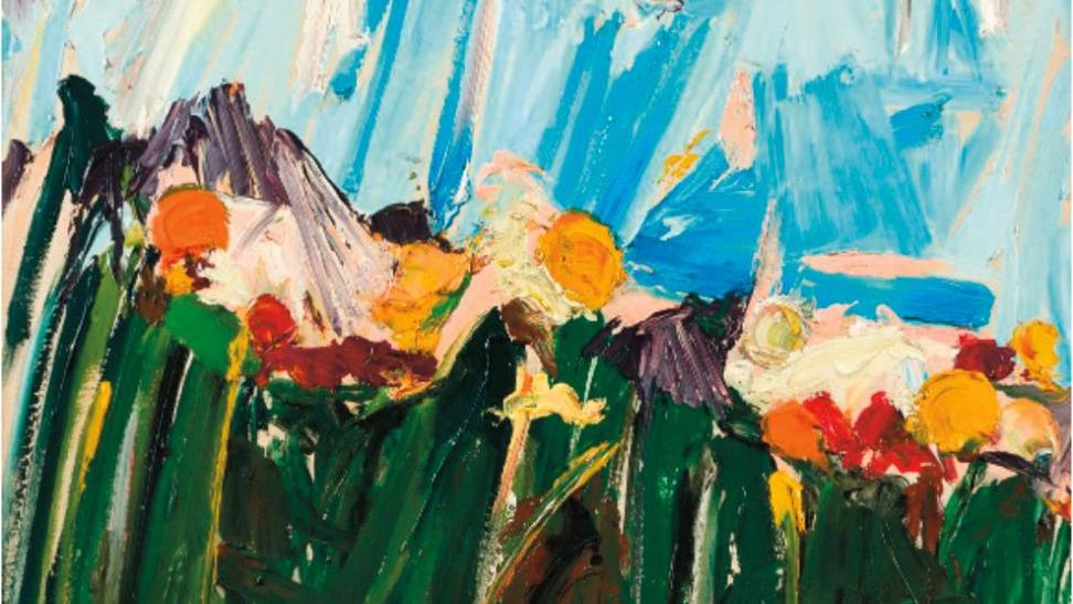 Manoucher Yektai (1921-2019), Sans titre, 1958, huile sur toile, 165 x 100 cm.Adjugé :... Fleurs au vent de Manoucher Yektai
