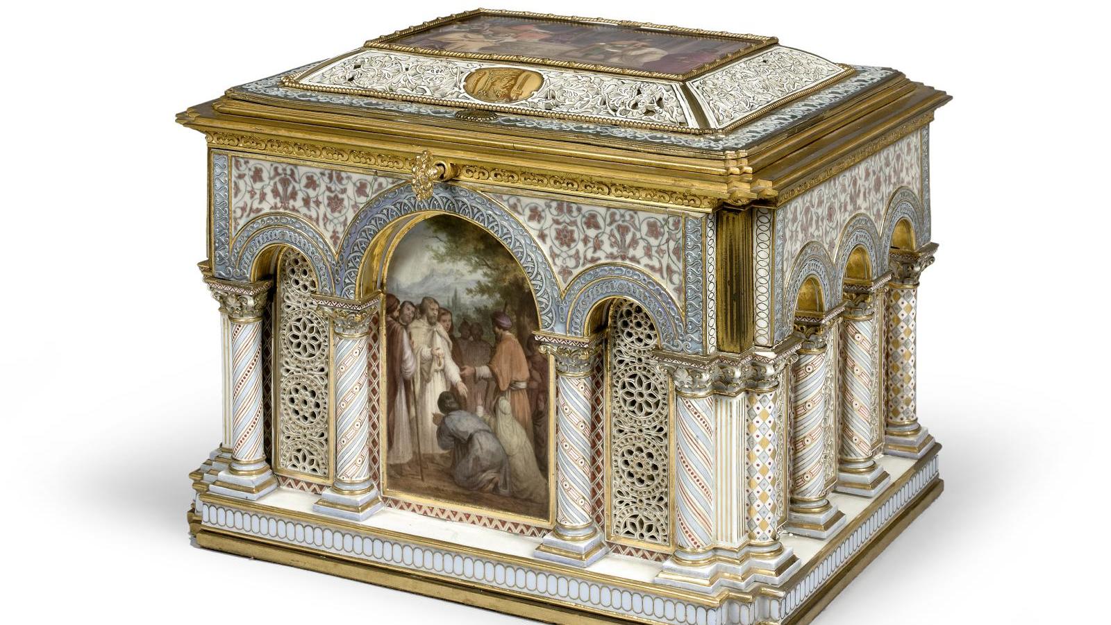33 020 € Sèvres, vers 1846-1853. Coffret à bijoux dit « roman » en porcelaine dure... Cote : un XIXe siècle historiciste