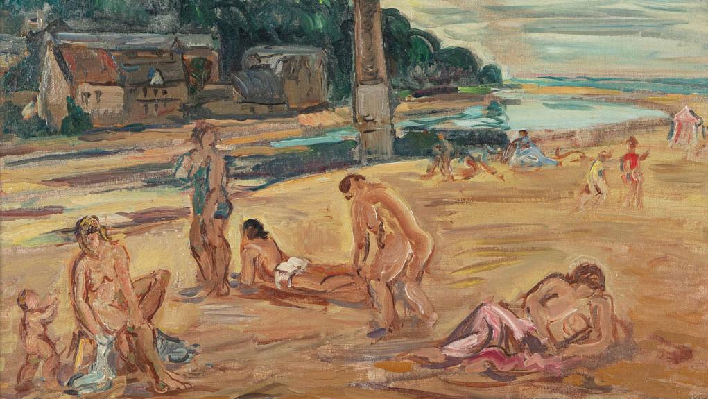 Othon Friesz (1879-1949), Baigneuse sur la plage «le Mont Joli », Honfleur, huile... Othon Friesz, de la plage à un château normand