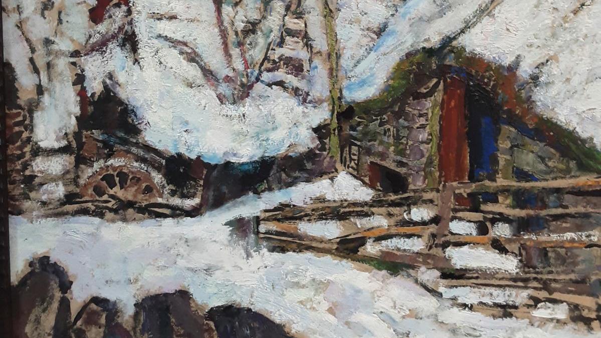 Victor Charreton (1864-1936), Chaumières sous la neige, huile sur panneau, 73 x 92 cm... L’école de Murol en 40 tableaux
