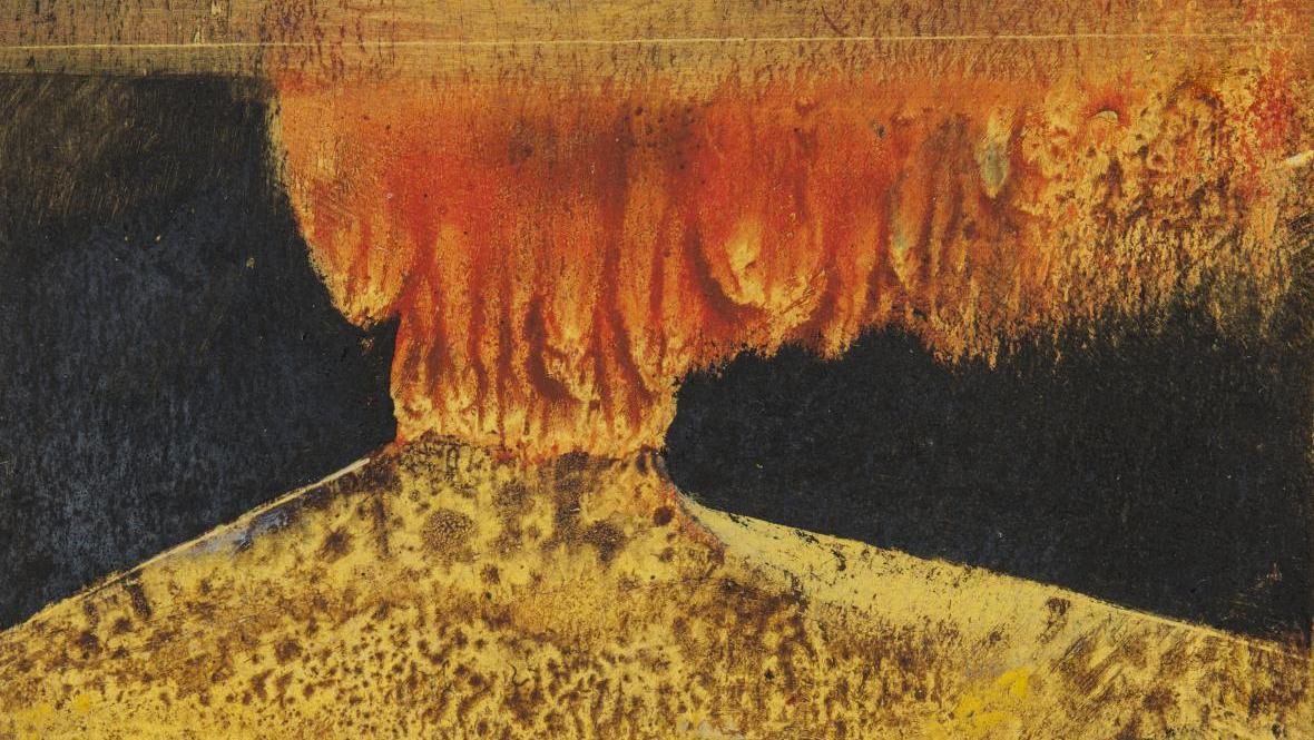 Max Ernst (1891-1976), Volcan II, 1946-1947, gouache sur carton, 12,5 x 9,5 cm, collection... Une rétrospective Max Ernst à Aix-en-Provence